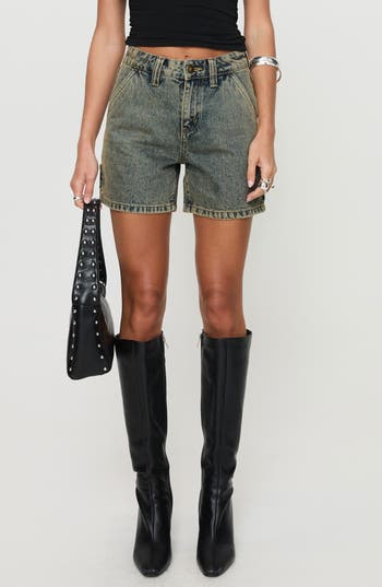 Princess Polly Lou Denim Carpenter Shorts In Green