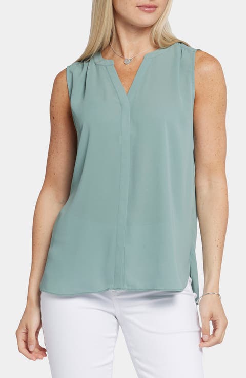 Print Pleat Back Sleeveless Split Neck Blouse (Regular & Petite) (Nordstrom Exclusive)