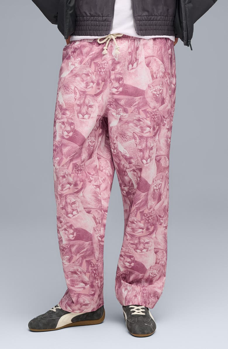 PUMA Special Items Allover Cat Print Drawstring Pants, Main, color, Poised Pink