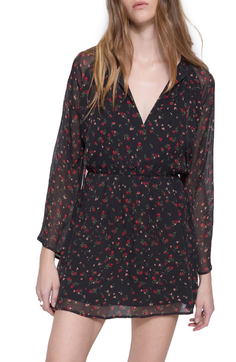 Rebecca Minkoff Tamara Rose Print Long Sleeve Minidress, Main, color, 