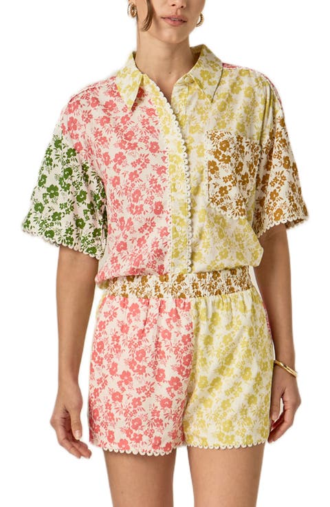 Colorblock Print Shorts