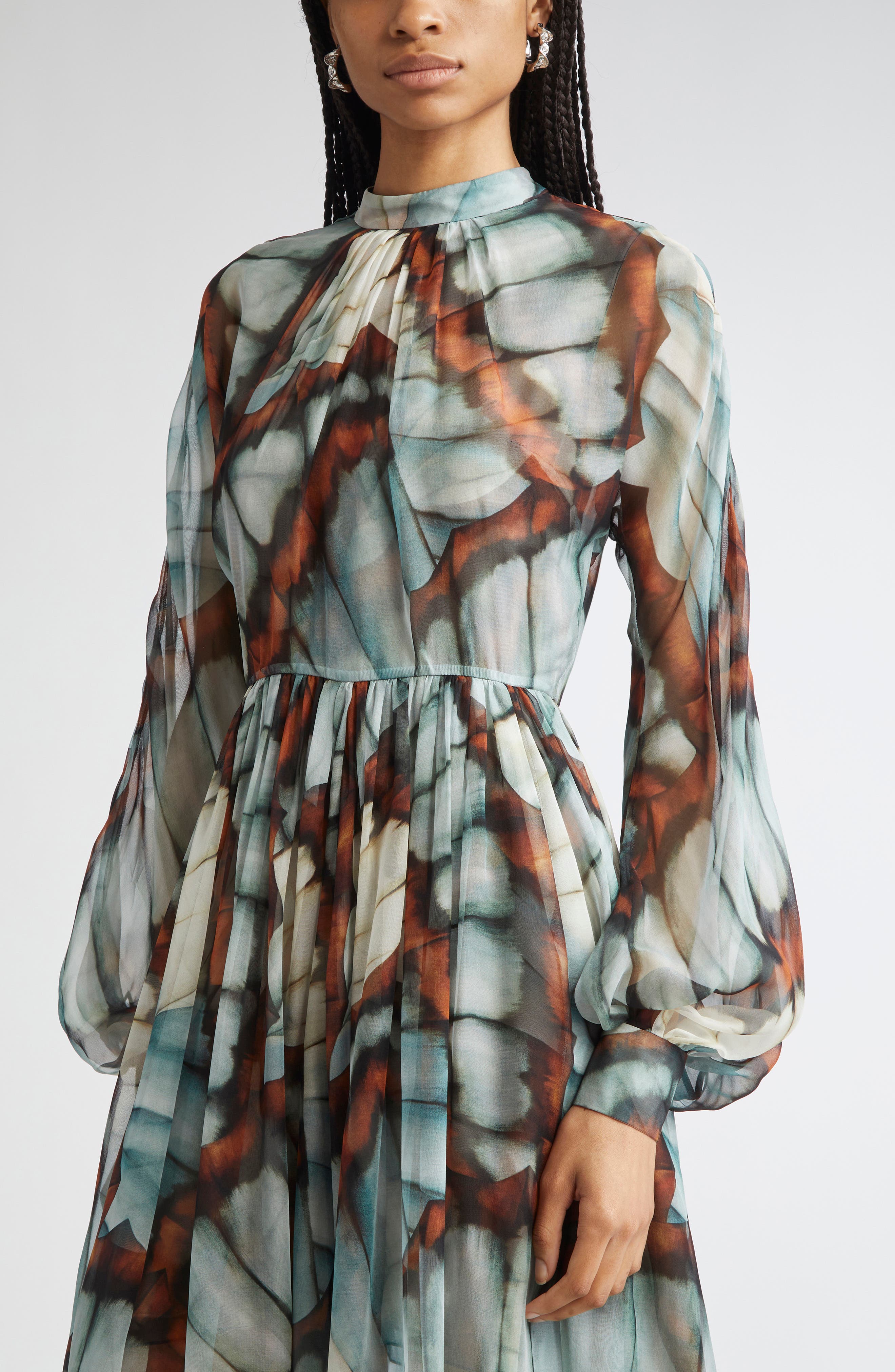butterfly print long sleeve dress Butterfly Print Long Sleeve Ruffled Dress