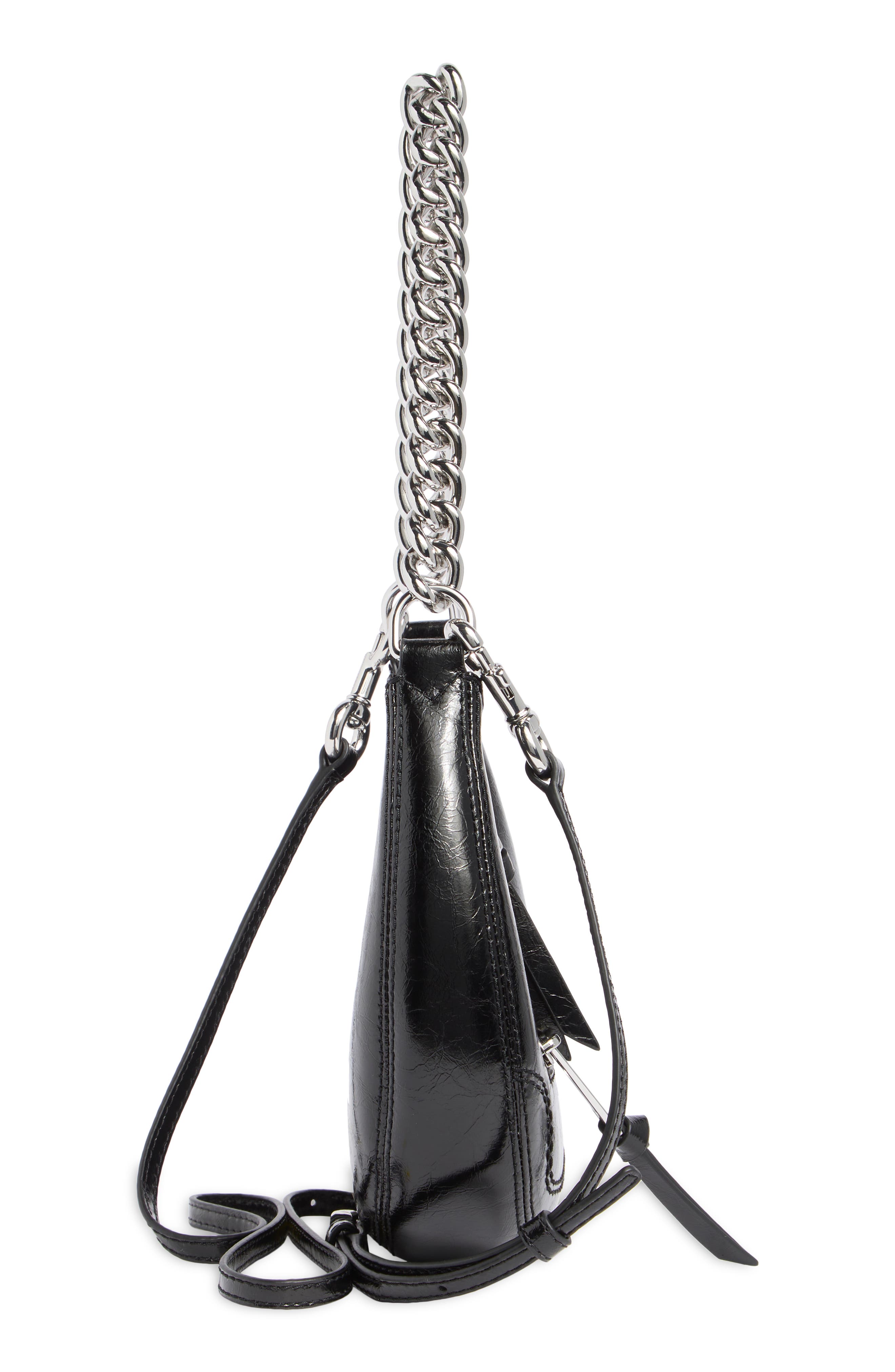 Marc Jacobs Mini Crescent Crinkle Leather Crossbody Bag, Alternate, color, Black