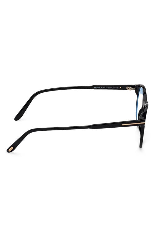 Tom Ford 49mm Round Blue Light Blocking Glasses In Shiny Black/blue Block