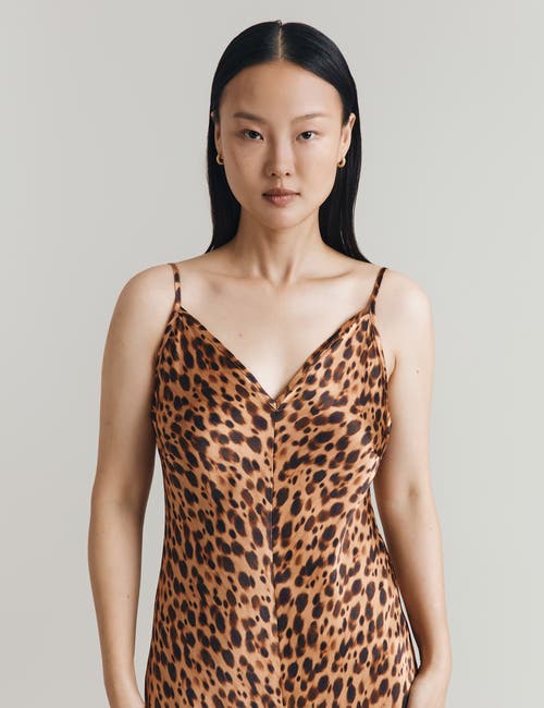 Ghost London Eden Leopard Satin Maxi Slip Dress In Brown