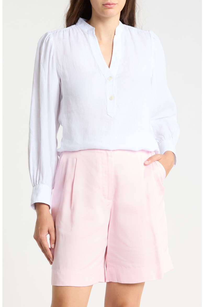 Rashell Split Neck Linen Top, Main, color, WHITE