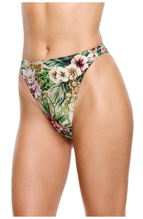 Flirtt Gottex Jungle Treasure High Waist High Leg Bikini Bottom Swimsuit In Gray
