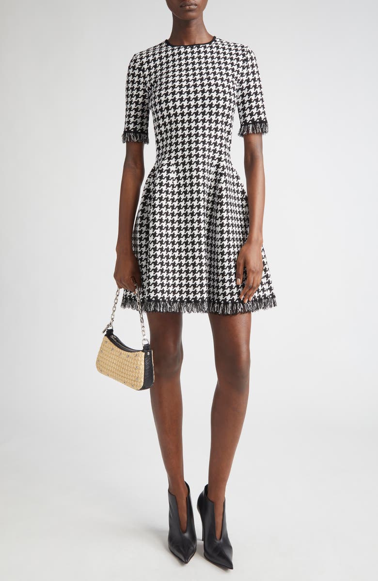 McQueen Houndstooth Check Fit & Flare Minidress, Main, color, Black/ Ivory
