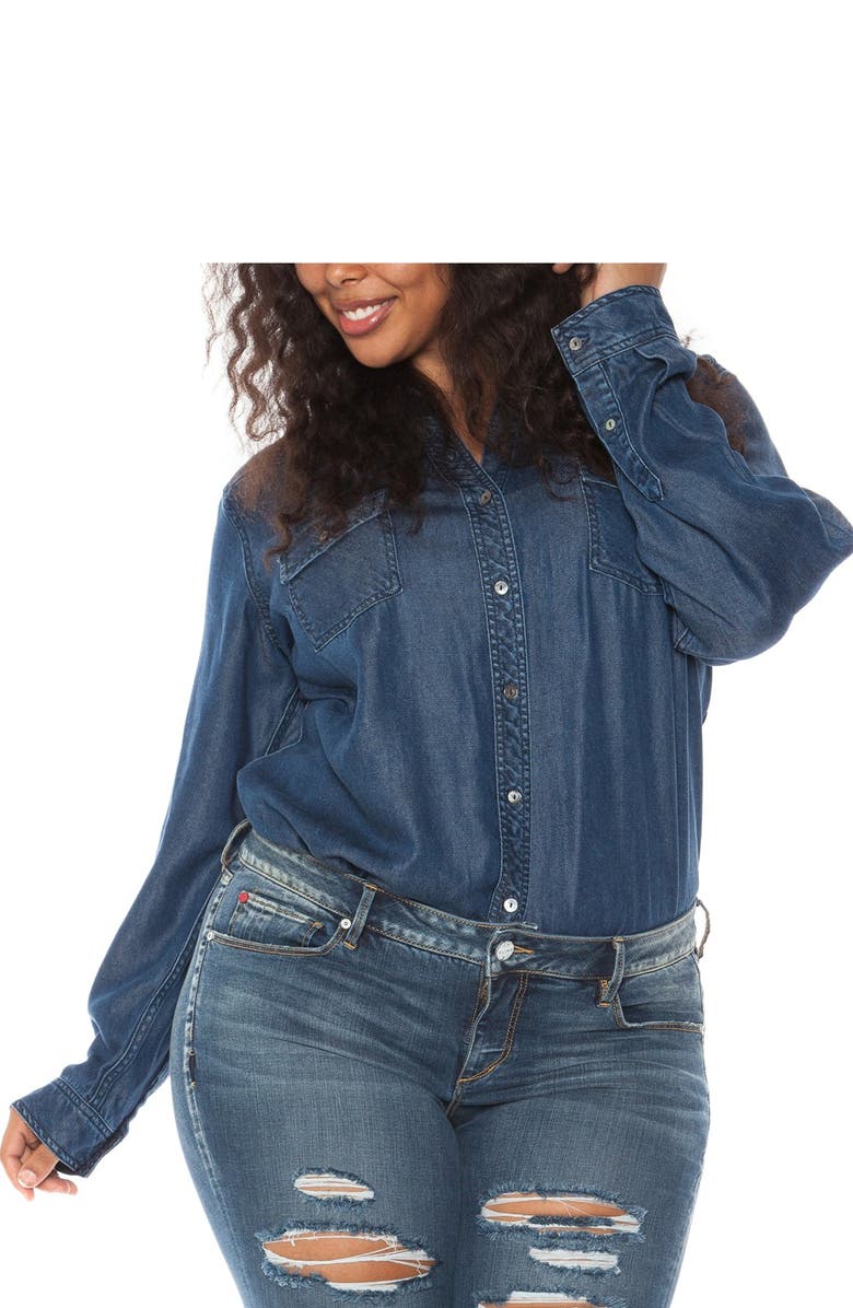 SLINK Jeans Tencel<sup>®</sup> Denim Western Shirt, Main, color,