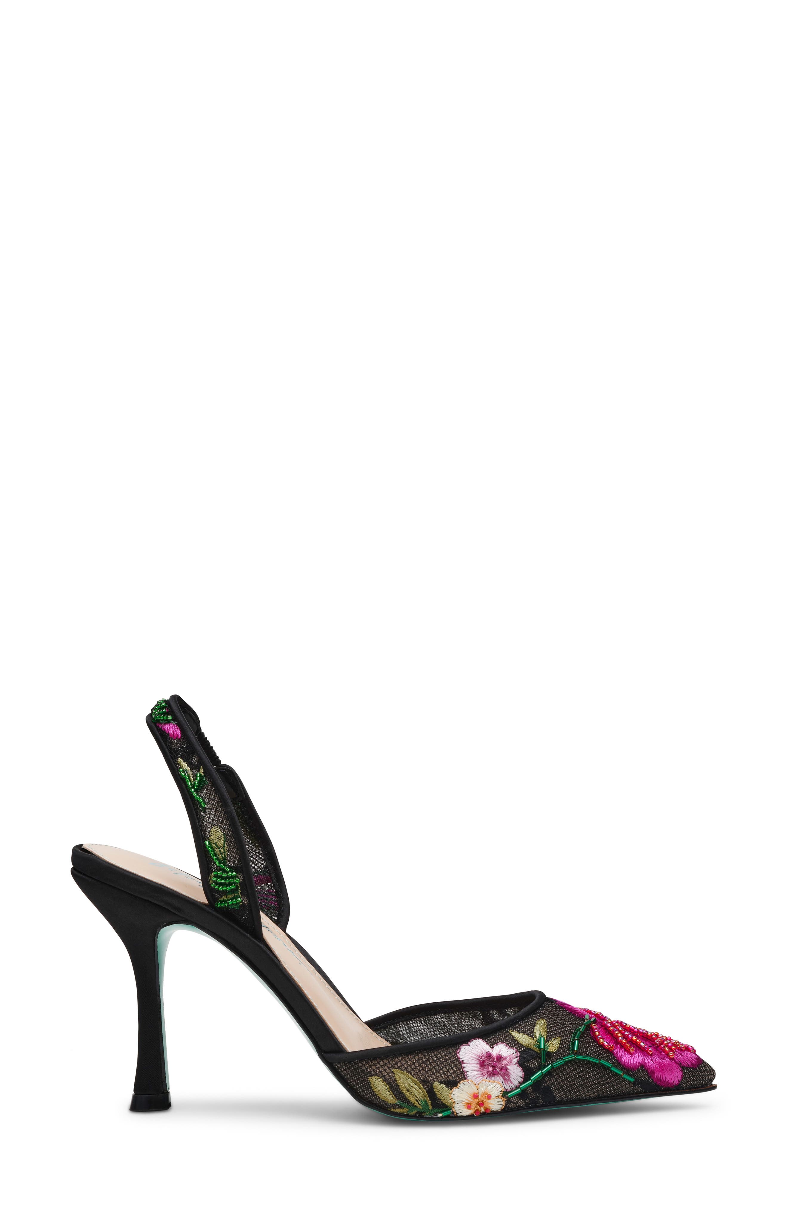 Betsey Johnson April Pointed Toe Slingback Pump, Alternate, color, Black Multi Floral