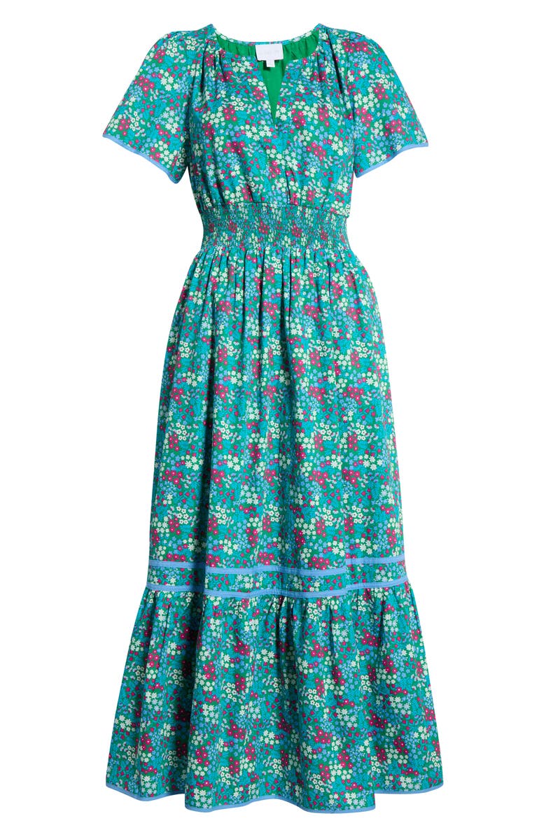 SUGARLIPS Punta Alta Ordy Smocked Midi Dress, Main, color, Green-Blues