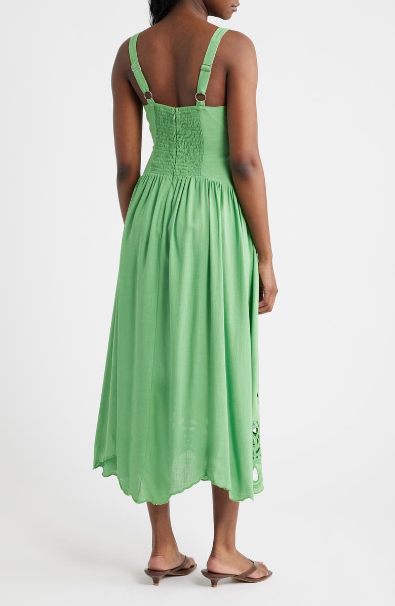 MOON RIVER Eyelet Drop Waist Cotton & Linen Sundress, Alternate, color, Green