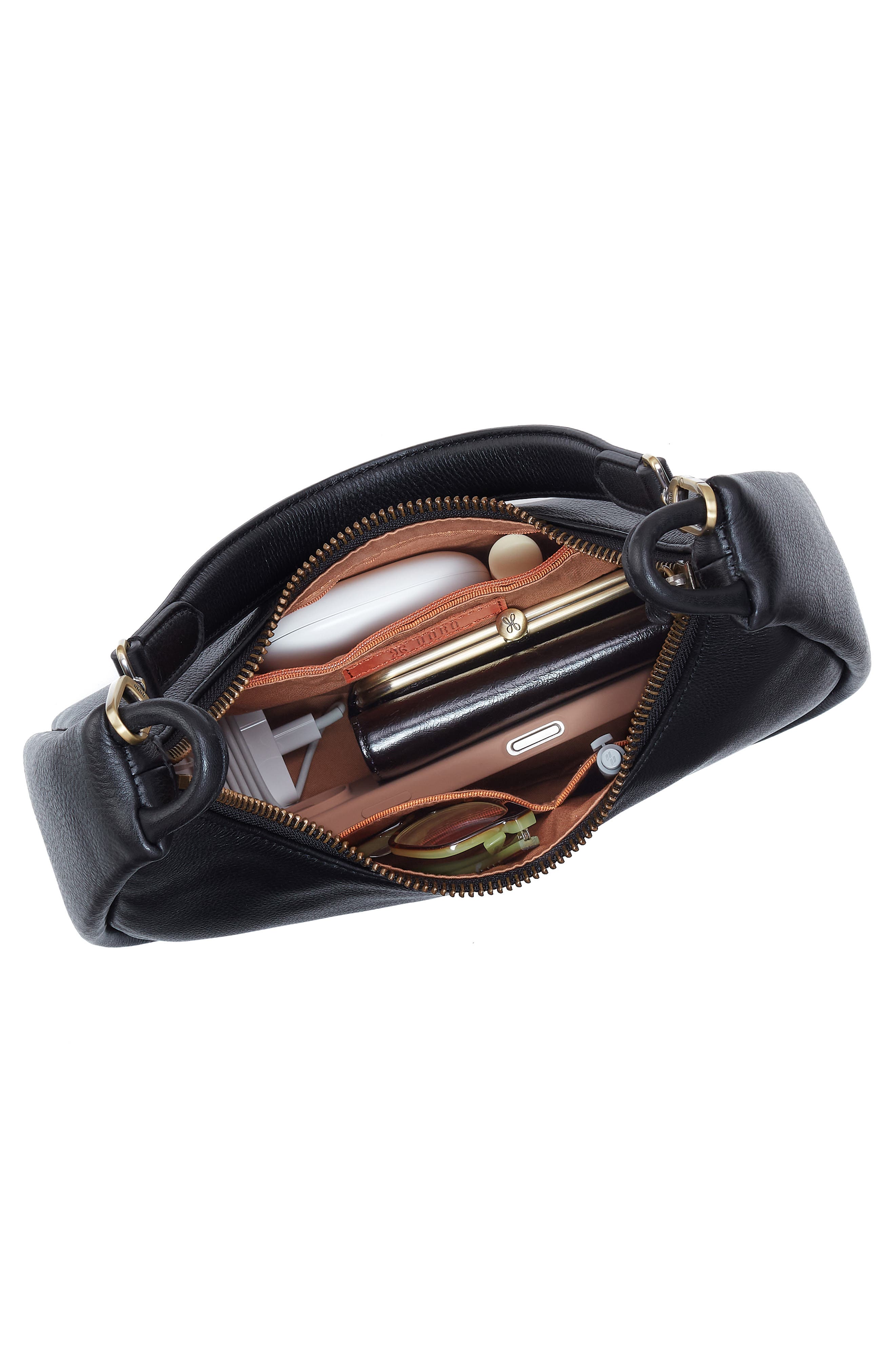 HOBO Small Cass Leather Shoulder Bag, Alternate, color, Black