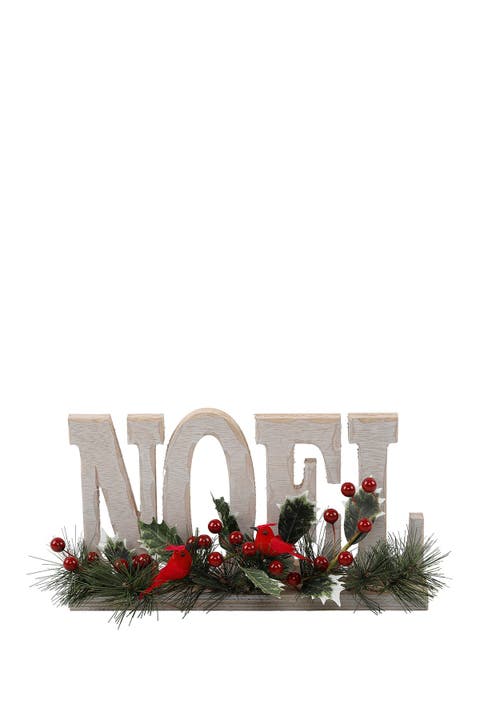 12" L Noel Sign W Cardinal Berries