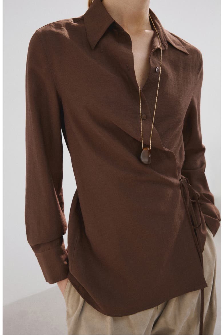 Long Sleeve Wrap Shirt, Alternate, color, BROWN