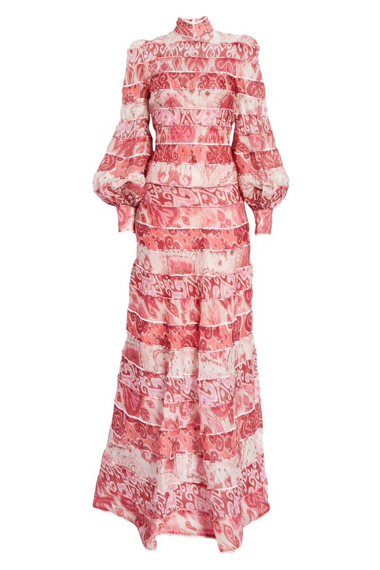 Wavelength Long Sleeve Linen & Silk Maxi Dress, Alternate, color, SPLICED PINK IKAT
