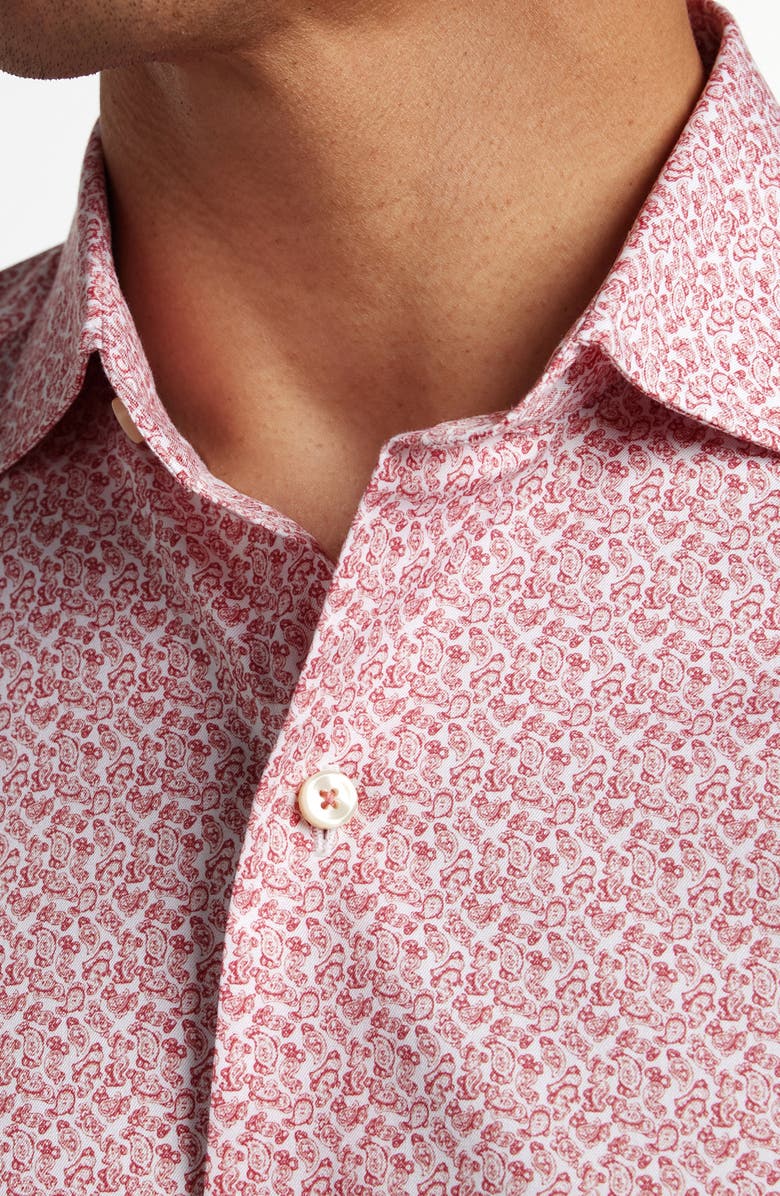 David Donahue Micropaisley Cotton Button-Up Shirt, Alternate, color, White/ Red