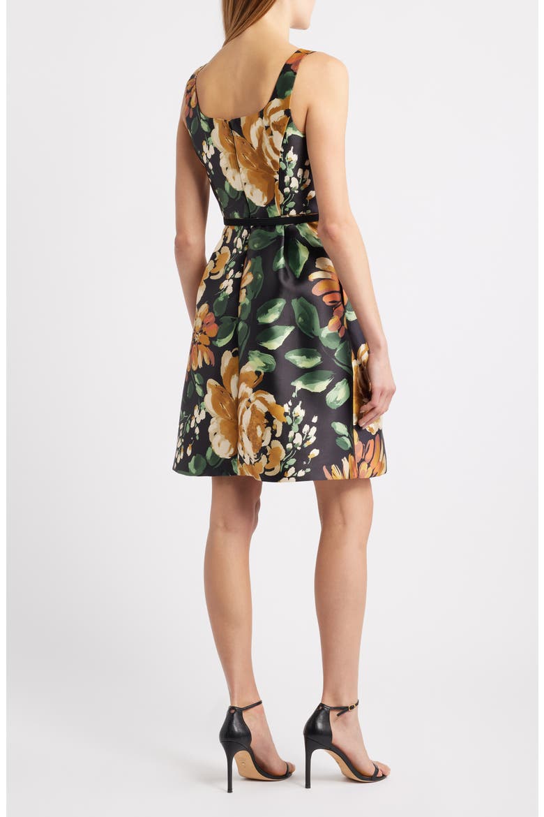 Floral Cocktail Minidress, Alternate, color, BLACK YELLOW
