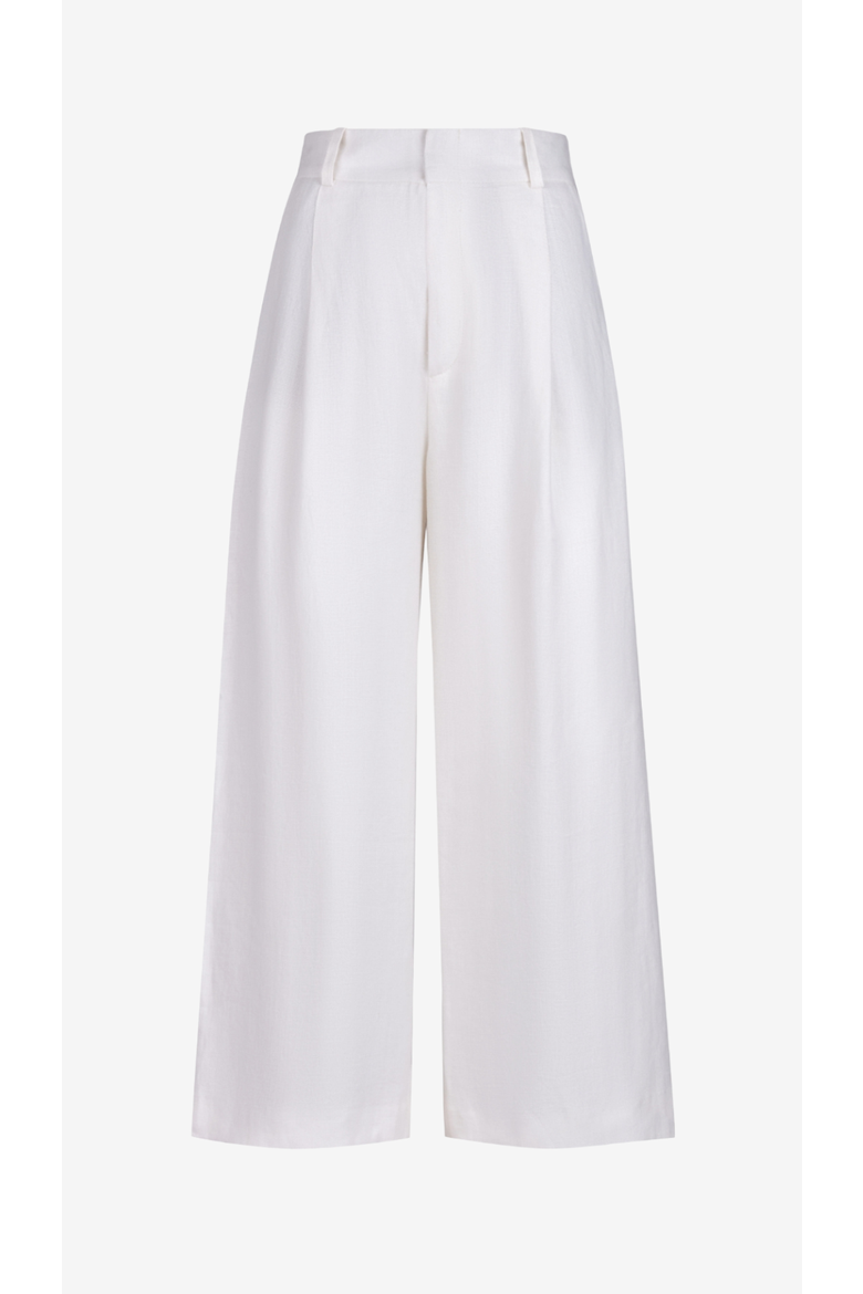 Linen Cropped Pleated Trouser, Alternate, color, White Linen
