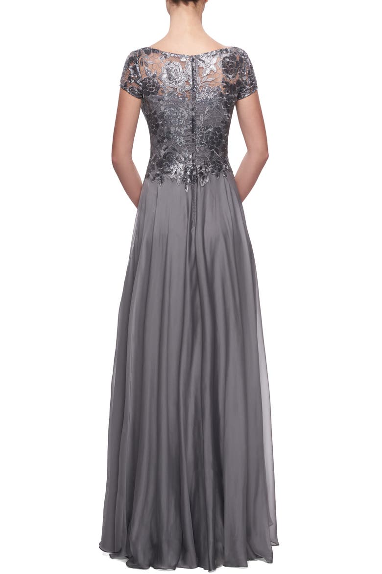 Floral Lace & Satin Gown, Alternate, color, PLATINUM