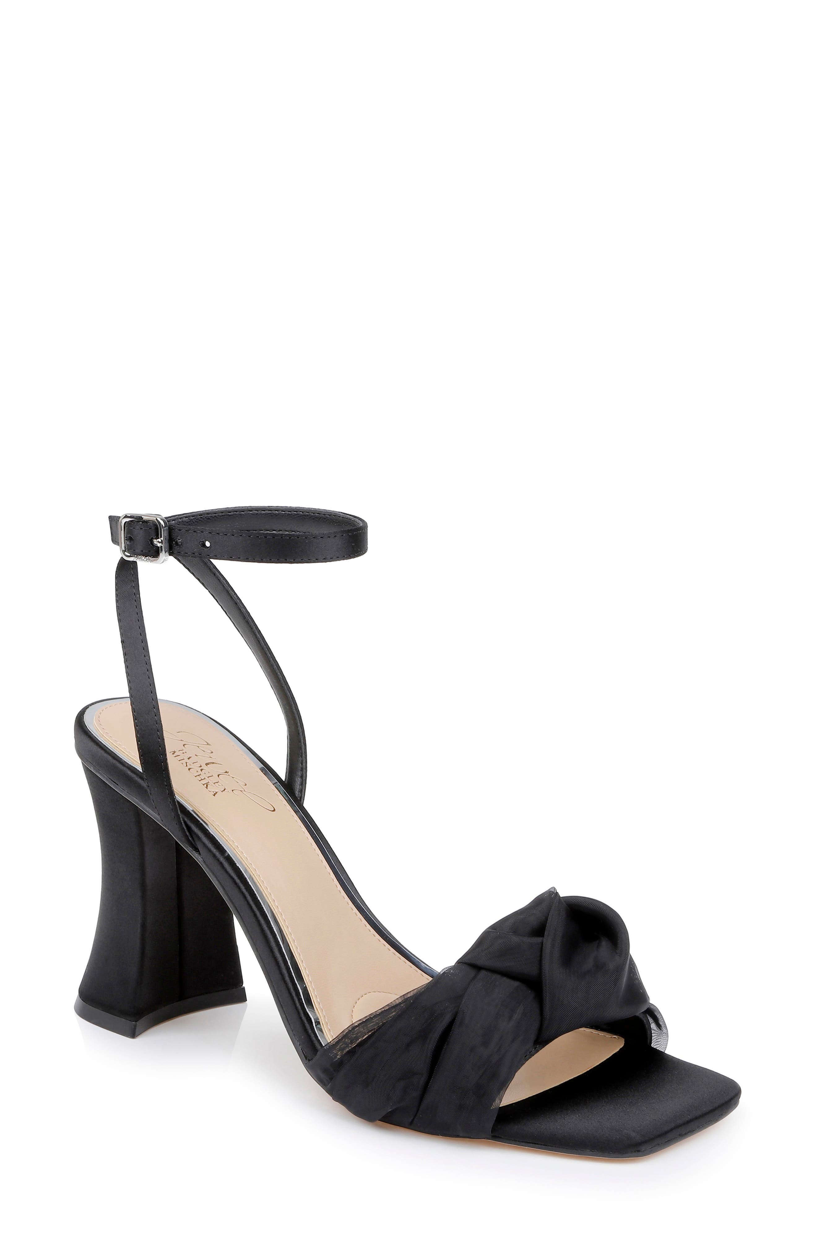 Jewel Badgley Mischka Fayola Ankle Strap Sandal, Main, color, Black Satin