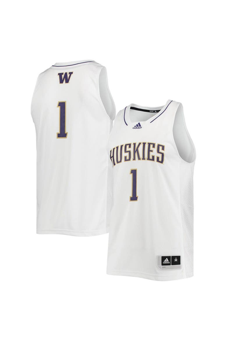 Men's adidas #1 White Washington Huskies Swingman Basketball Jersey, Main, color, White