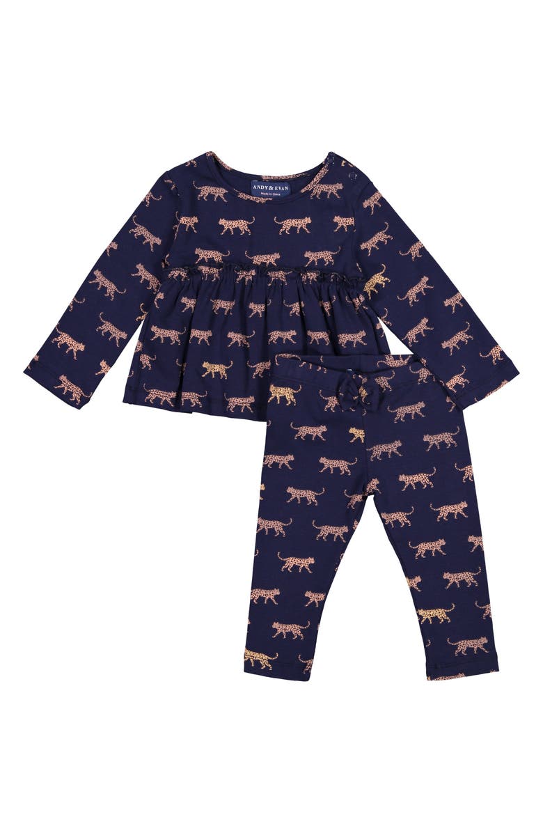 Andy & Evan Leopard Print Swing Top & Leggings Set, Main, color, 
