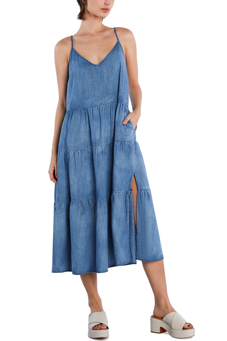 Felicity Flounce Tiered Denim Dress, Alternate, color, SAND WASH BLUE