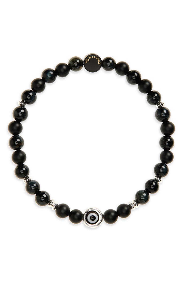 Caputo & Co. Evil Eye Orbit Beaded Bracelet, Main, color, Black/Blue Tiger Eye