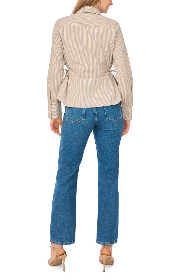 Striped Long Sleeve Button-Up Shirt with Side Ties, Alternate, color, HUMUS