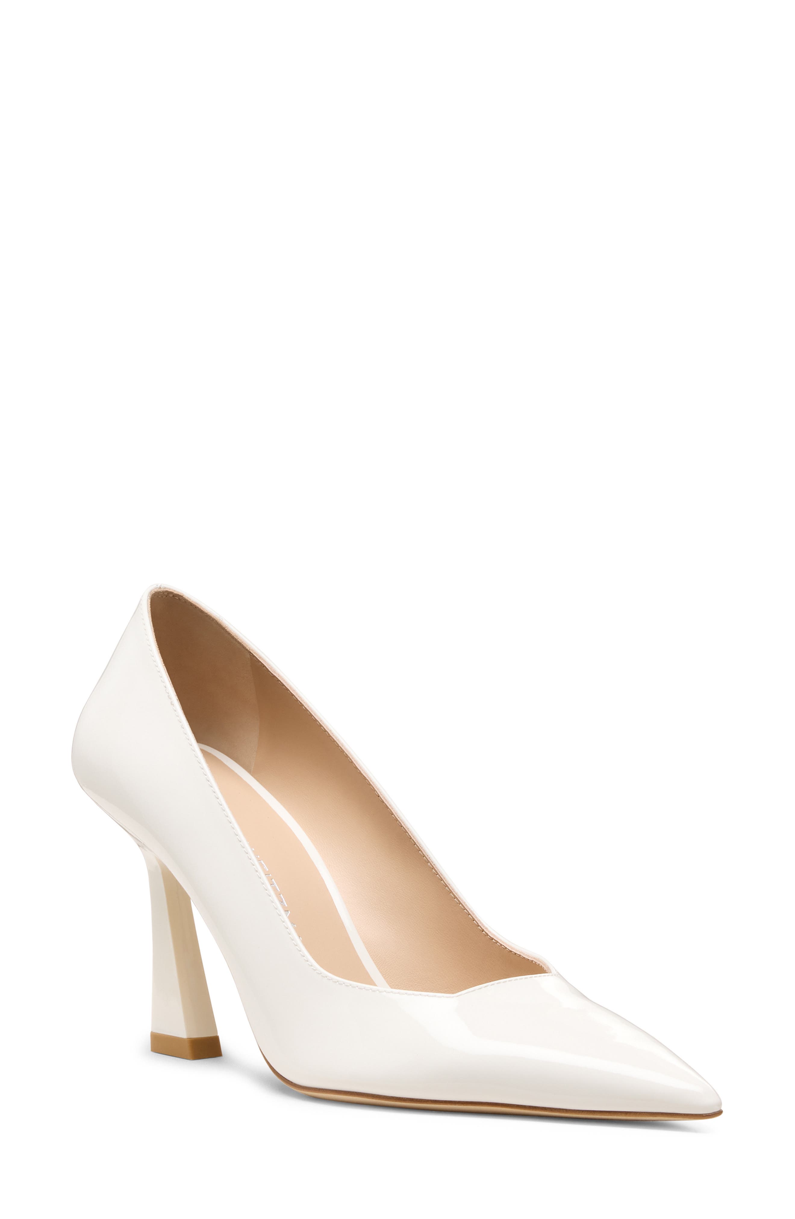 Stuart Weitzman Vinnie 85 Patent Leather Pointed Toe Pump, Main, color, Blanco