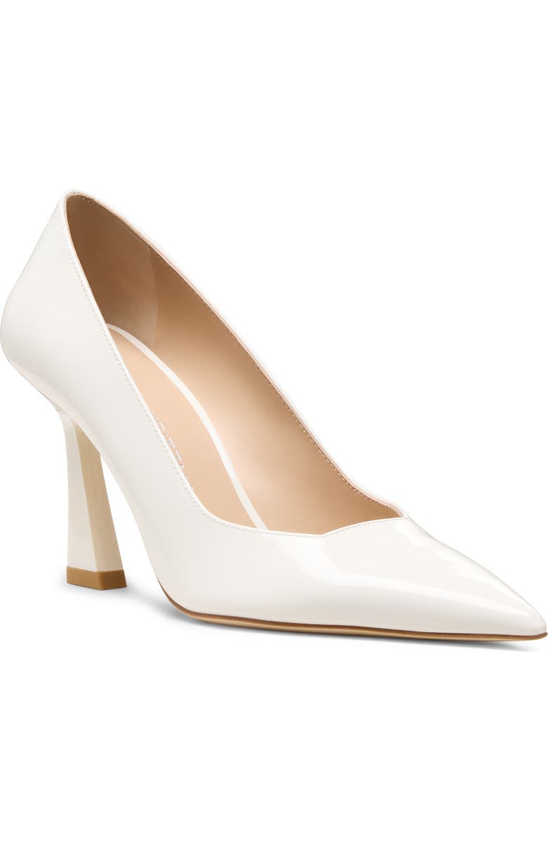Stuart Weitzman Vinnie 85 Patent Leather Pointed Toe Pump, Main, color, Blanco