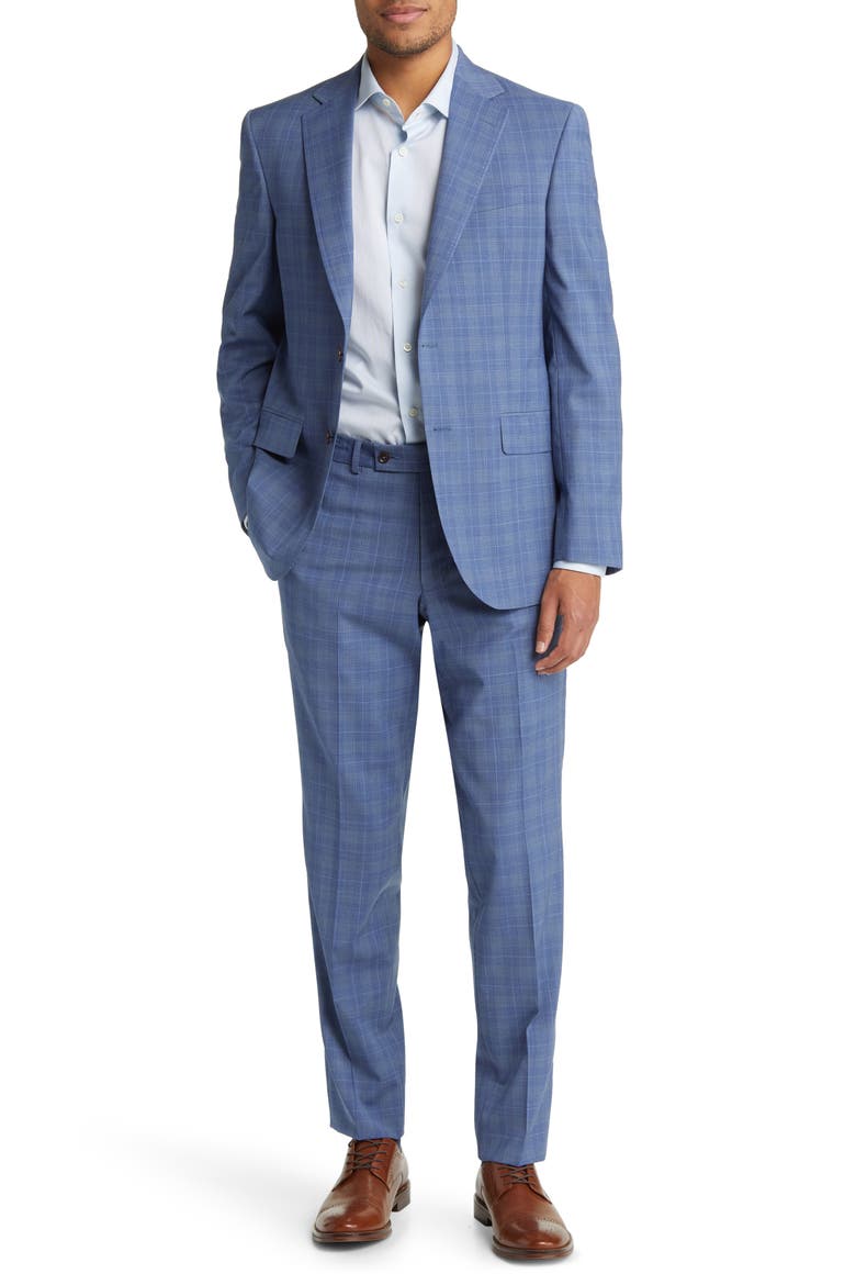 Jay Slim Fit Plaid Stretch Wool Suit, Main, color, LIGHT BLUE