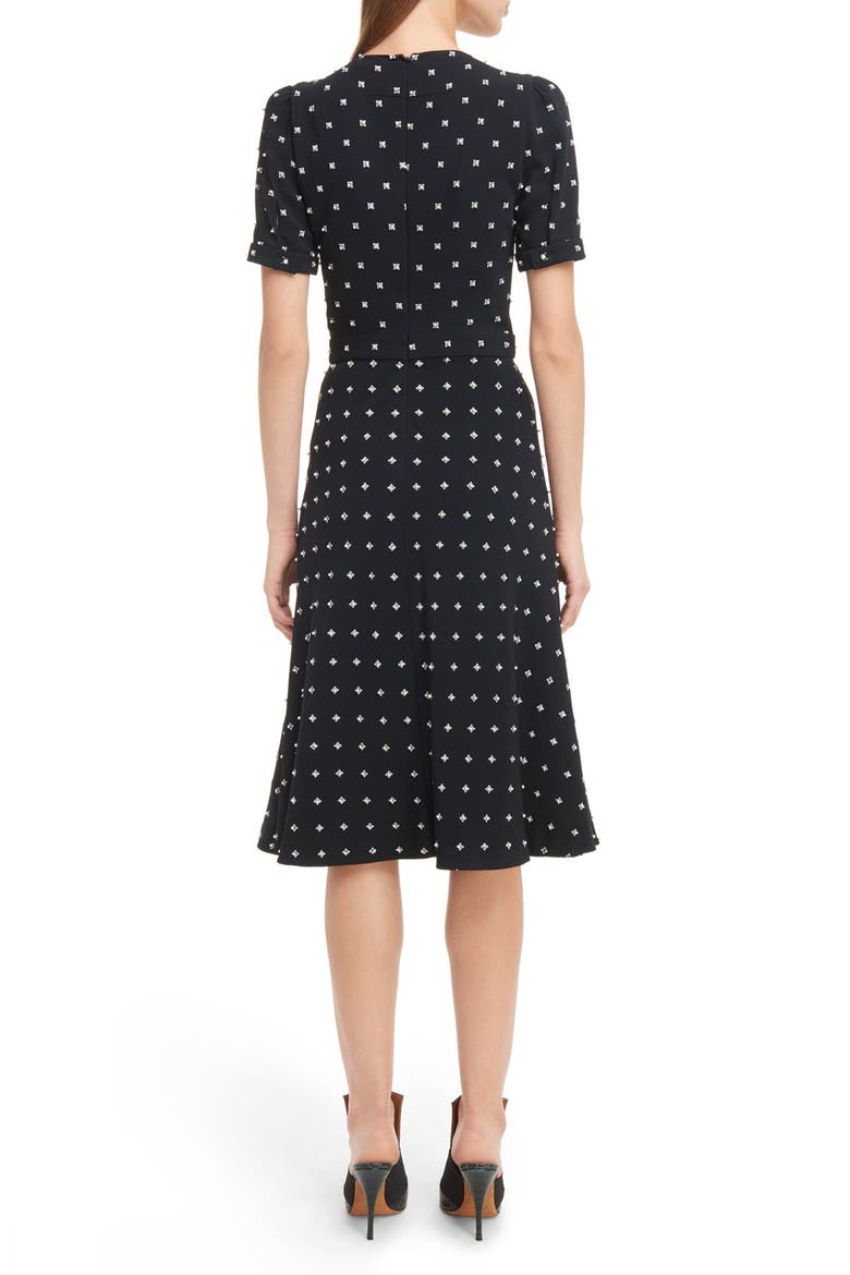Imitation Pearl Embellished Lily Print Dress, Alternate, color, BLACK
