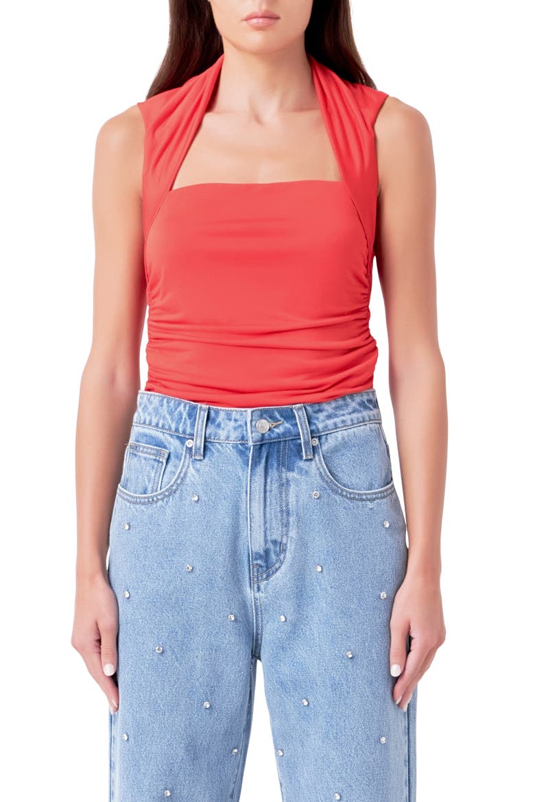 Ruched Square Neck Top, Main, color, RED
