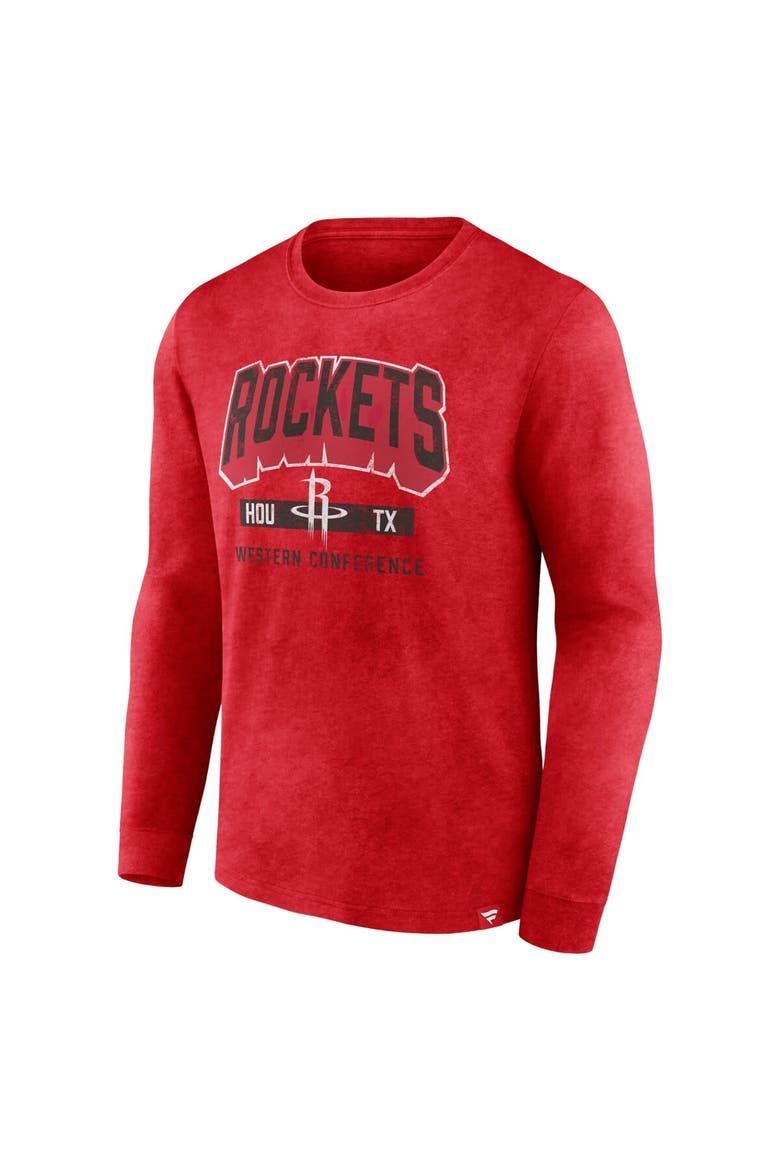 Men's Fanatics Branded Heather Red Houston Rockets Front Court Press Snow Wash Long Sleeve T-Shirt, Alternate, color, Heather Red