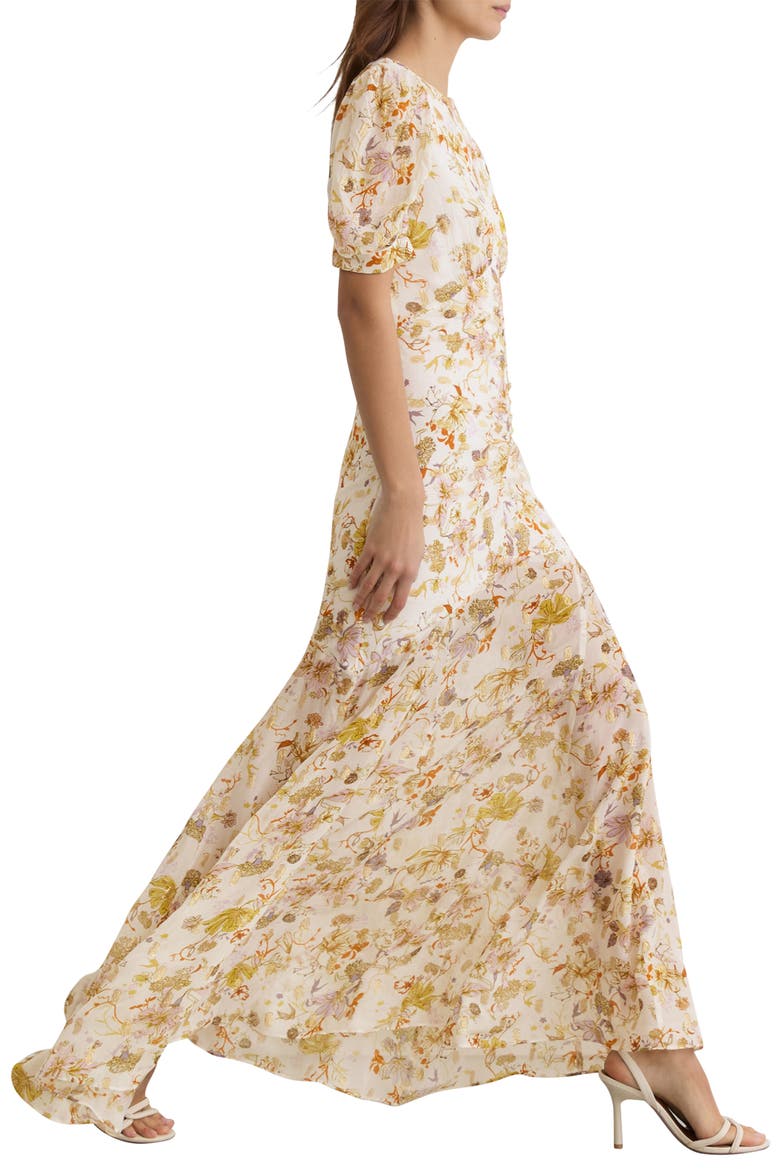 Naia Metallic Floral Print Back Cutout Maxi Dress, Alternate, color, IVORY