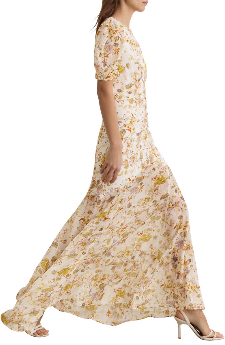 Reiss Naia Metallic Floral Print Back Cutout Maxi Dress, Alternate, color, Ivory