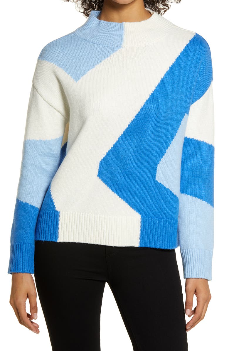 Vince Camuto Intarsia Colorblock Mock Neck Sweater, Main, color,