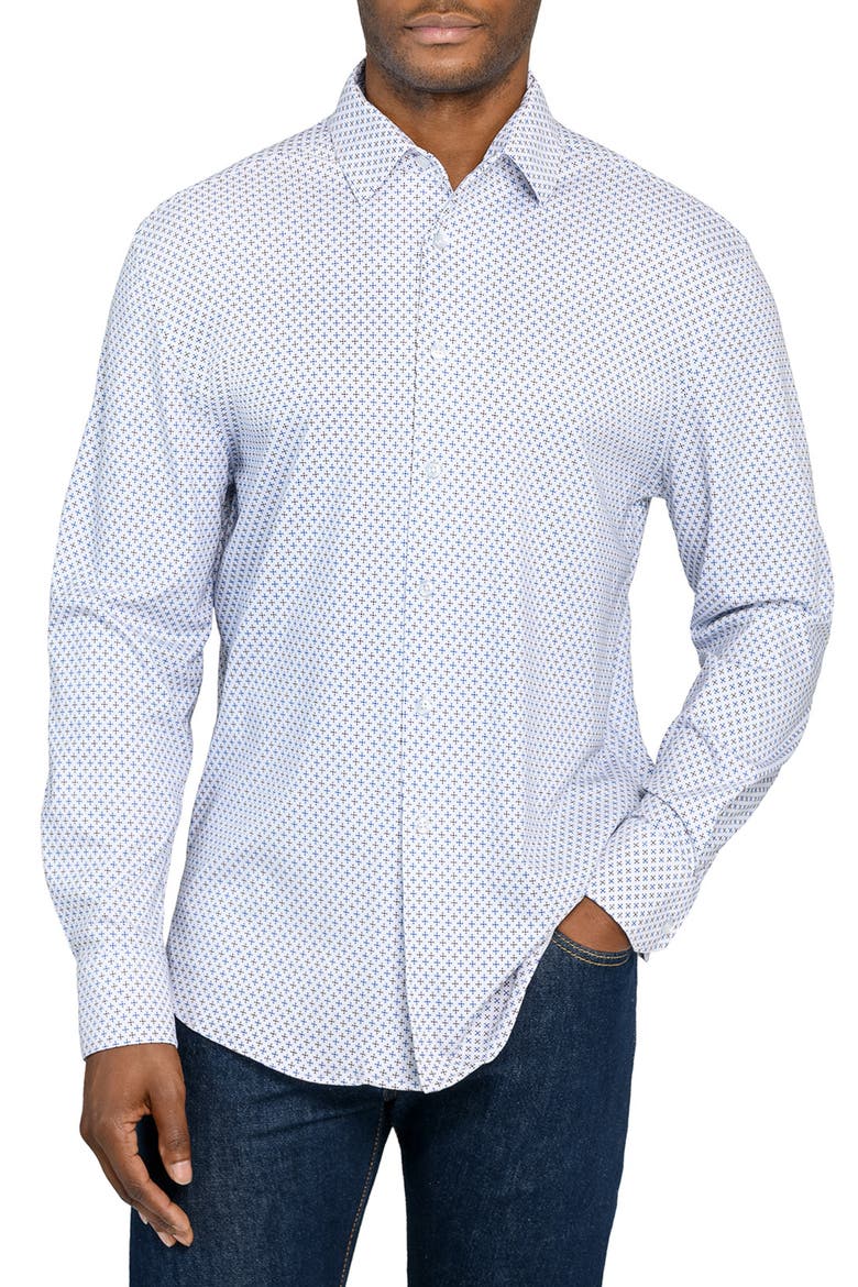 Diamond Print Knit Long Sleeve Basic, Main, color, WHITE/BLUE
