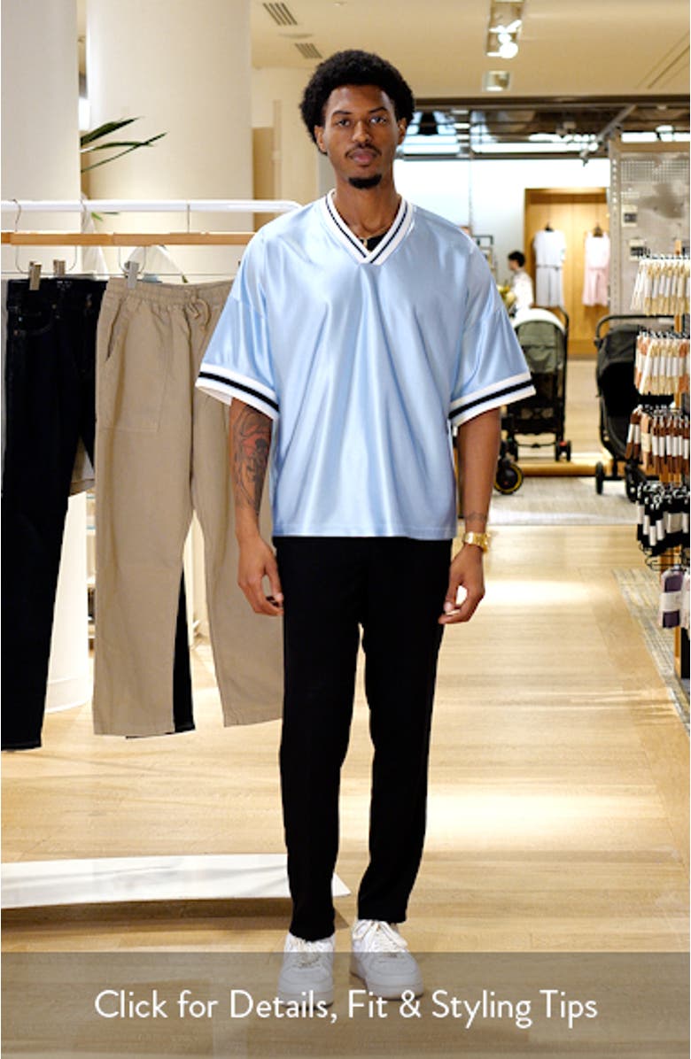 Varsity Satin V-Neck T-Shirt, sales video thumbnail