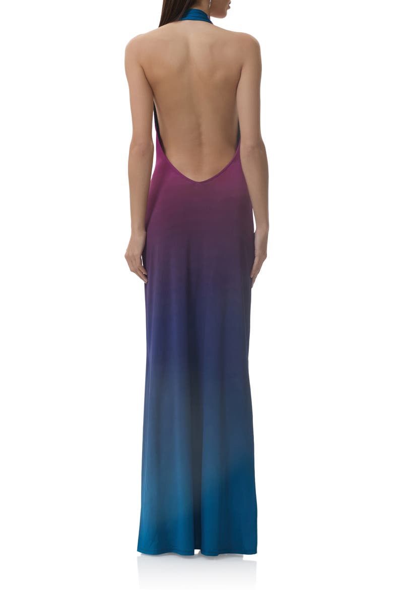 Imade Plunge Halter Neck Ombré Maxi Dress, Alternate, color, MIDNIGHT OMBRE