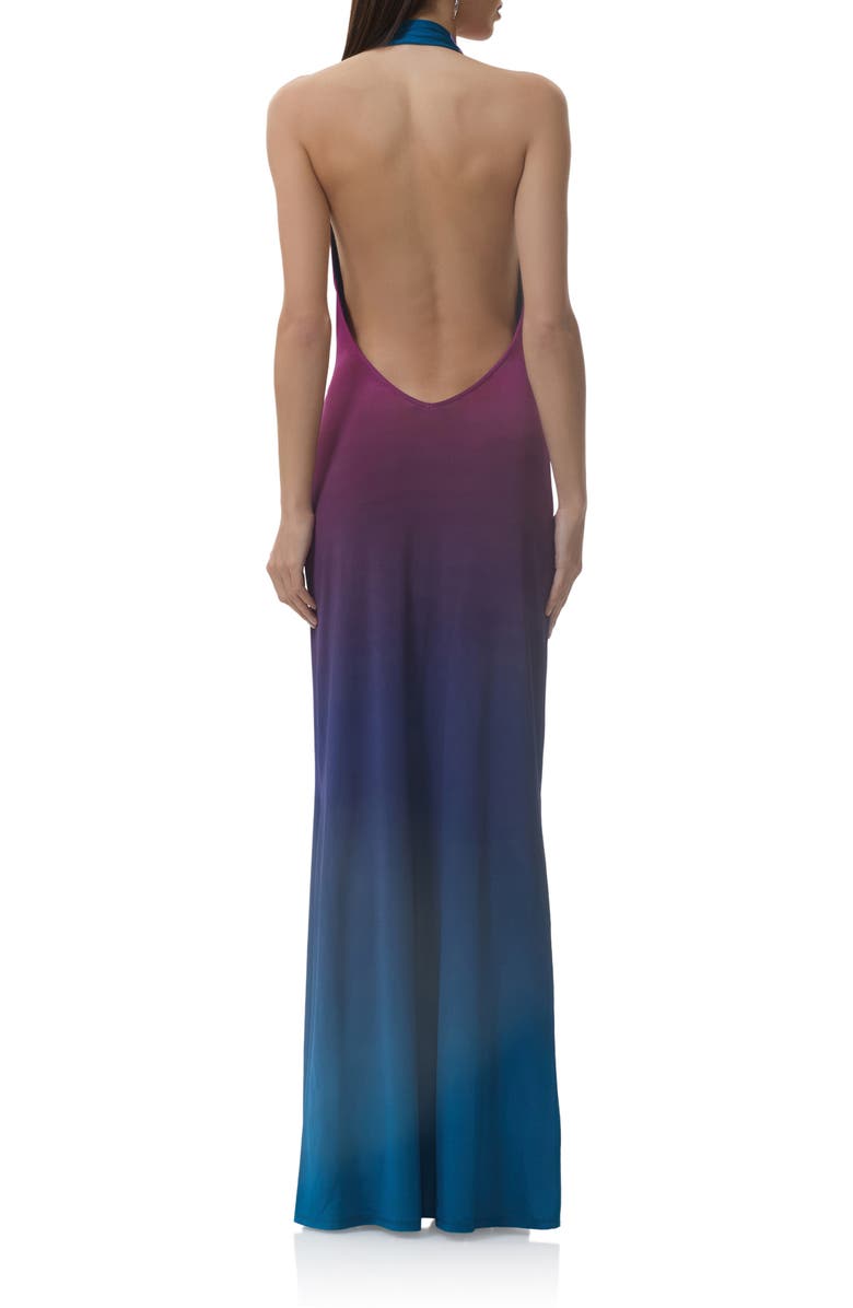 AFRM Imade Plunge Halter Neck Ombré Maxi Dress, Alternate, color, Midnight Ombre