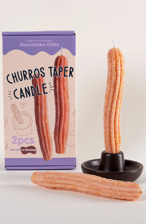 Southlake Gifts Churros Taper Scented Candle Set In Churro Brown