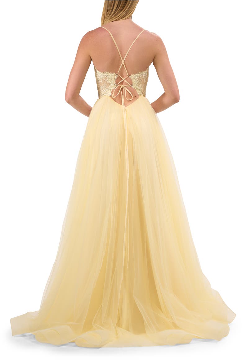 Tulle Dress with Full Skirt and Sheer Lace Bodice, Alternate, color, Pale Yellow