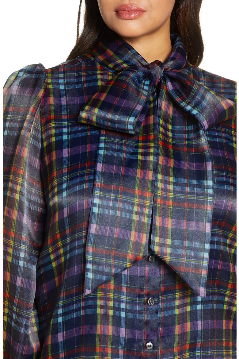 x Atlantic-Pacific Bow Collar Blouse (Nordstrom Exclusive), Alternate, color, NAVY PLAID