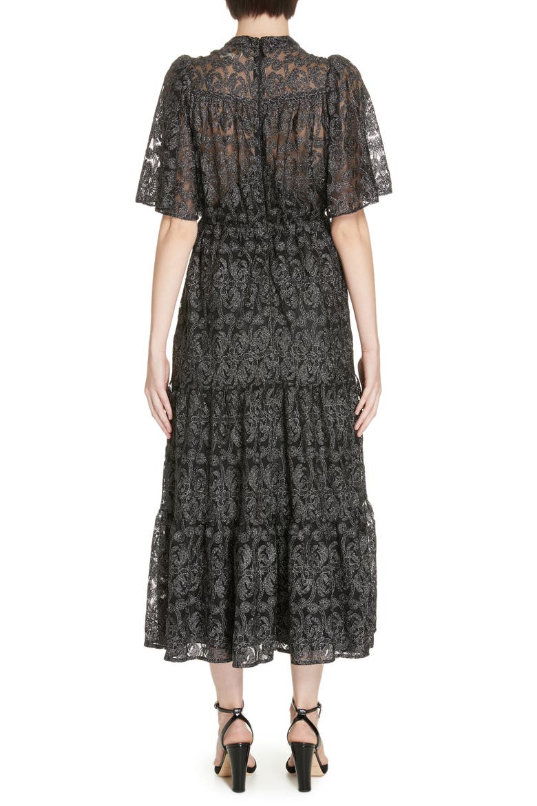 metallic embroidered midi dress, Alternate, color, BLACK