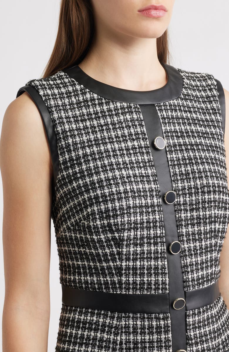 Eliza J Contrast Trim Sleeveless Tweed Dress, Alternate, color, Black Ivory