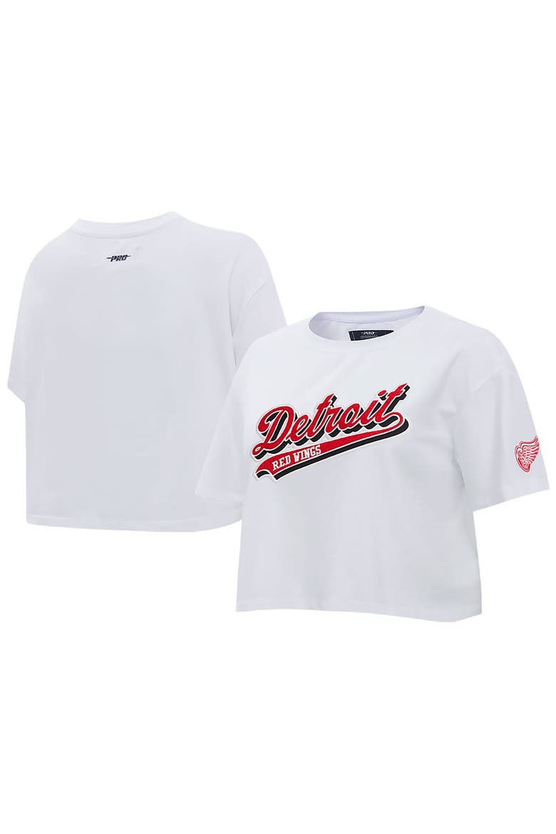 Women's Pro Standard White Detroit Red Wings Boxy Script Tail Cropped T-Shirt, Main, color, White