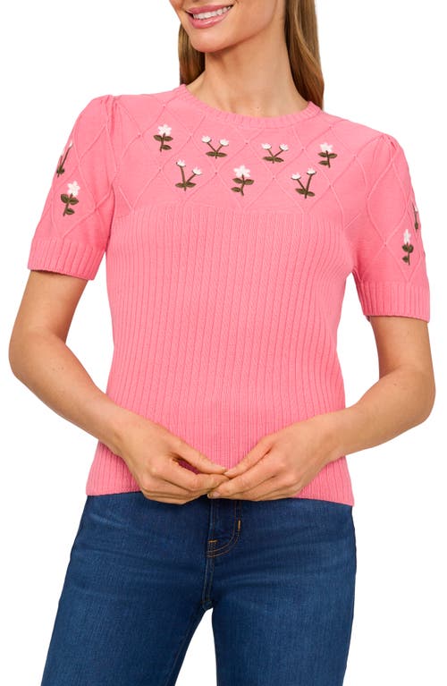 Shop Cece Embroidered Flowers Rib Sweater In Confetti
